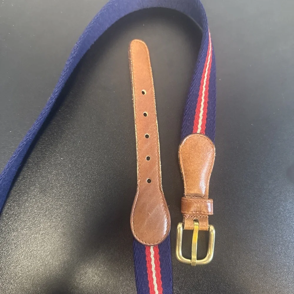 Vintage‎ Wool Suringle Belt 38 95 Navy Red White Stripe Brass Buckle Taiwan